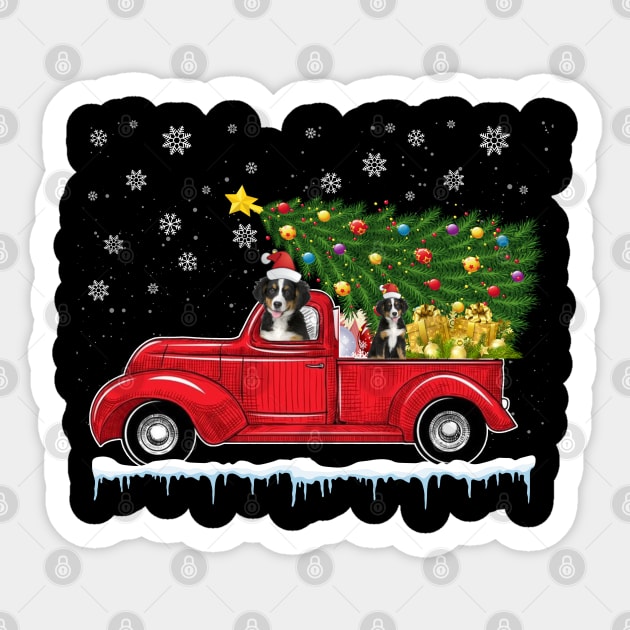 Red Truck pick up Bernese Mountain Christmas  lover gift T-Shirt Sticker by CoolTees